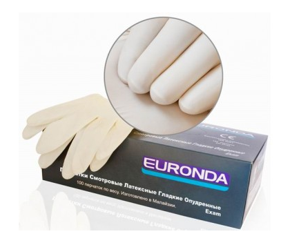 Перчатки смотровые, опудренные, гладкие, Exam Euronda